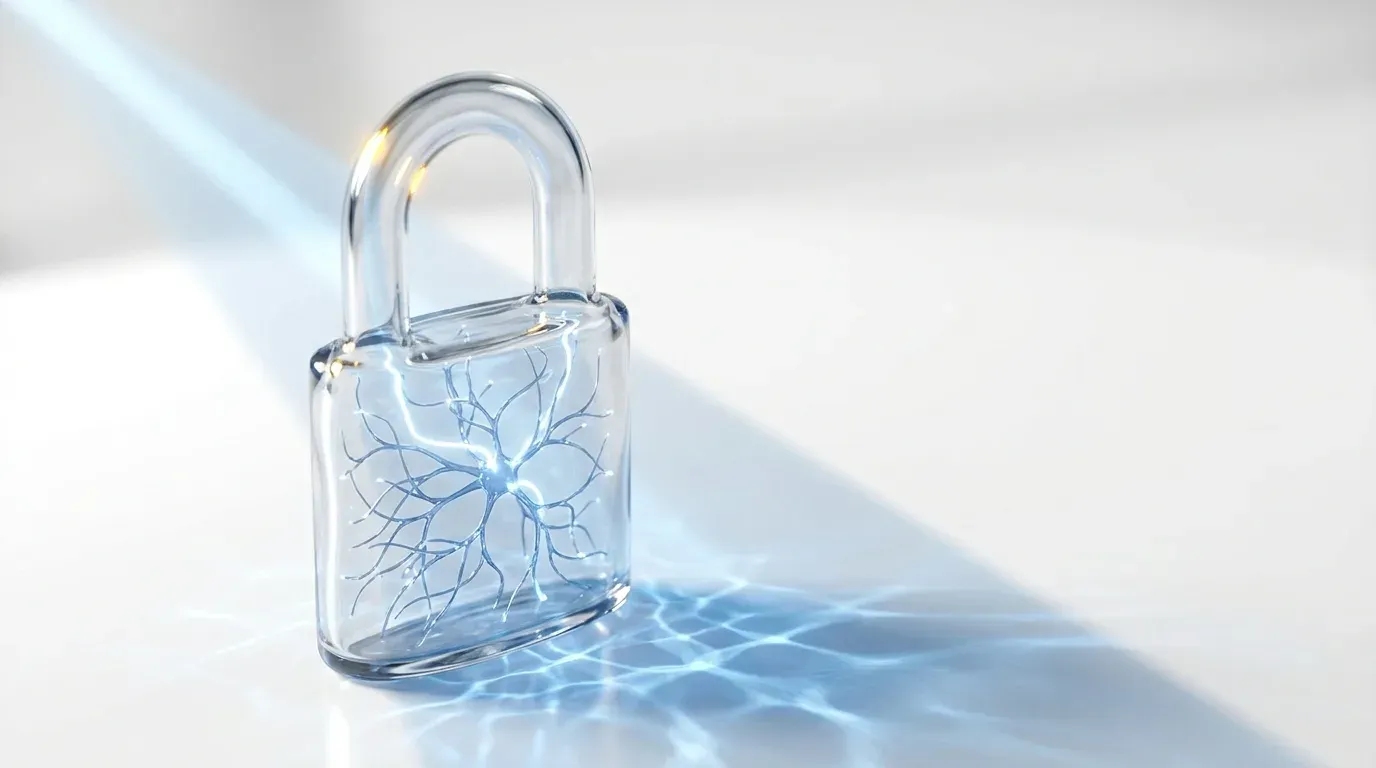DSGVO-konforme KI-Sprachmodelle: Glas-Schloss mit neuronalem Muster